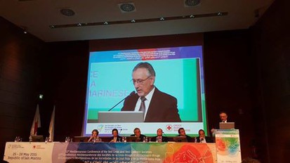 Pasquale Vanelntini, Minister za zunanje zadeve Republike San Marino pozdravlja predstavnike vseh 26 nacionalnih društev, članic Mediteranske konference RK