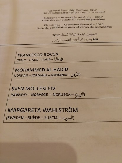 Volilni list za predsednika Mednarodne federacije Rdečega križa in Rdečega polmeseca