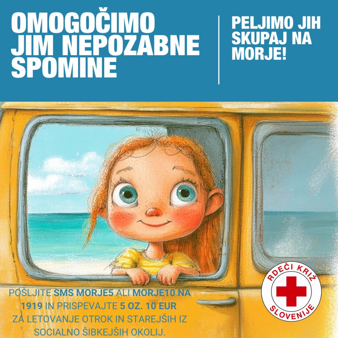 Številni si ne morejo privoščiti dopusta, nekajdnevnega oddiha, sprostitve in uživanja. 

Rdeči križ Slovenije s pomočjo donatorskih sredstev omogoči brezplačen teden letovanja v @zdravilisce_rks_debeli_rtic 1700 otrokom in 300 starejšim iz socialno šibkejših okolij. 

Pomagajte nam, da bomo lahko pomagali njim. Podrobnosti o tem, kako lahko finančno podprete akcijo Peljimo na morje, najdete na https://www.rks.si/sl/peljimo-jih-namorje/

#letovanje #otroci #starejsi #MORJE5 #MORJE10 #donacija #debelirtic #rdecikriz